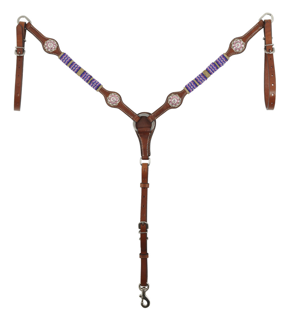 Country Legend Rawhide Pink Beads Breastcollar / Borsttuig with real Swarovski Concho's (medium oil)