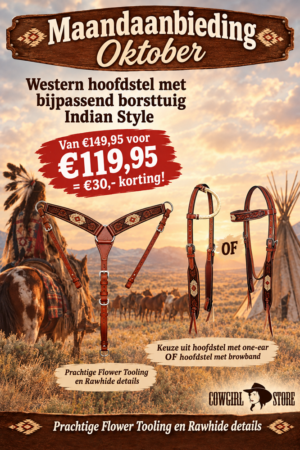 Borsttuig Flower Tooling met Rawhide en Browband hoofdstel
